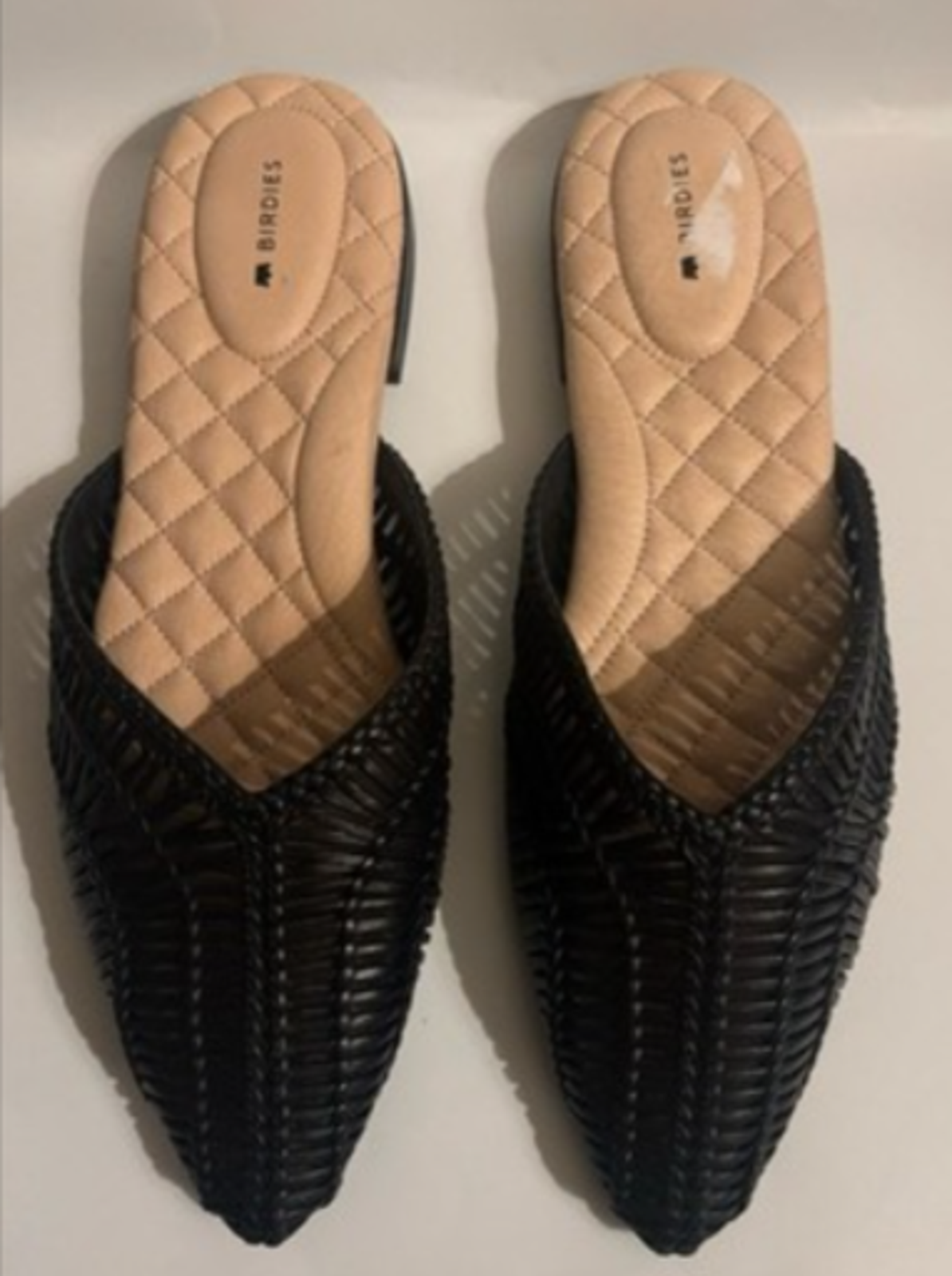 Birdies The Swan Black Woven Leather Mules Pointed Toe Flats Women's 8.5